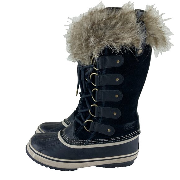 SOREL Joan Of Arctic Women Sz 8 Waterproof Winter Snow Boots Black Suede Leather - Picture 1 of 10